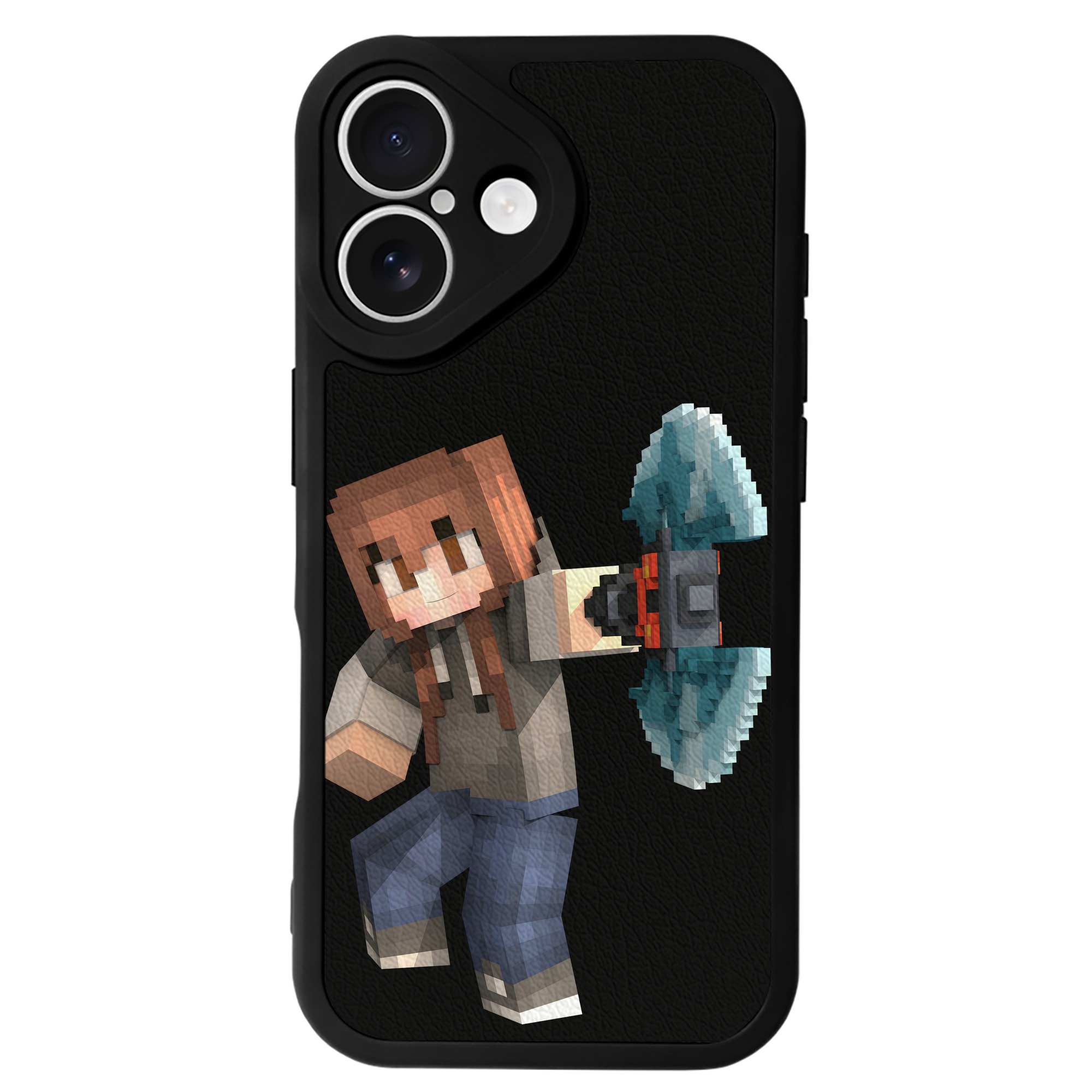 （画像用） マインクラフト ブロックの世界 Minecraft MC Block world 【iPhone 16シリーズ対応】シリコンスマホケース（レザー調） 材質：シリコン